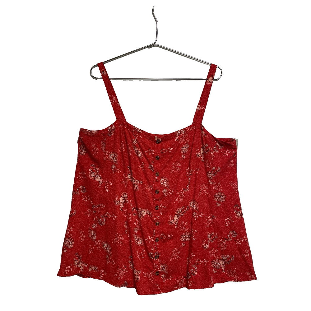 Torrid Red Paisley Print Tank With Buttons - Adjustable Shoulder Straps - Size 2